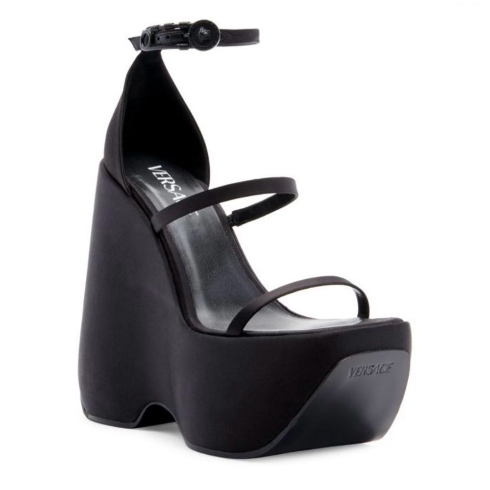 3 Strap Satin Platform Wedge Sandals